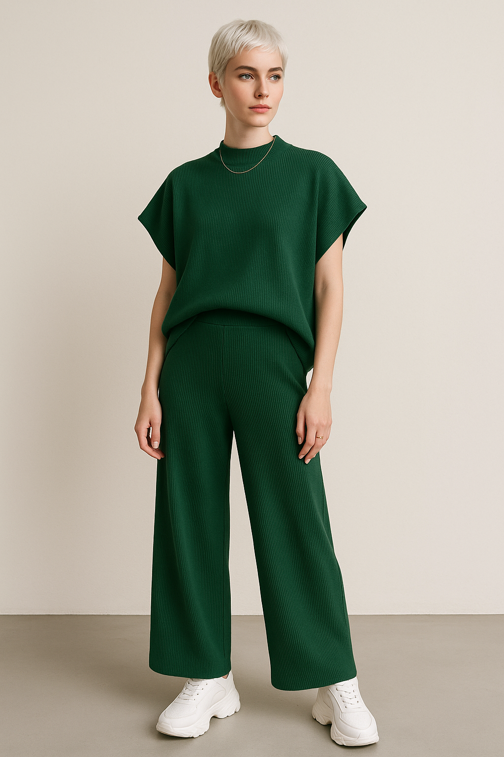 Sets Para Mujer Tejido 2 Pz De Blusa Y Pantalón O53203 Verde