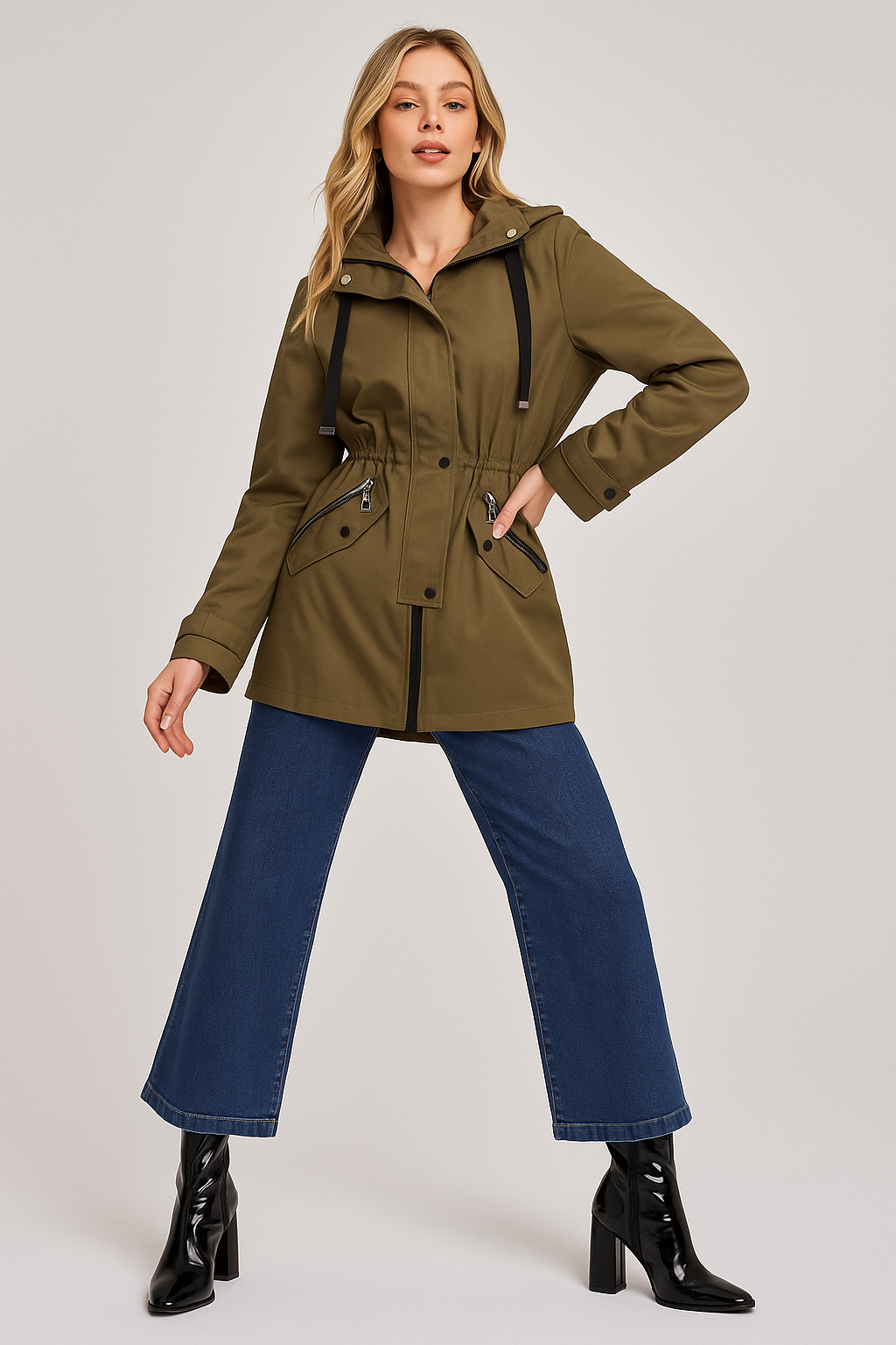 Gabardinas Para Mujer con Capucha, Botones y Cierre T43201 Olivo