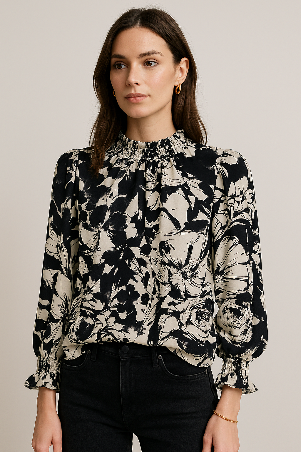 Blusas Para Mujer Cuello Alto Estampado Floral N53116 Unico