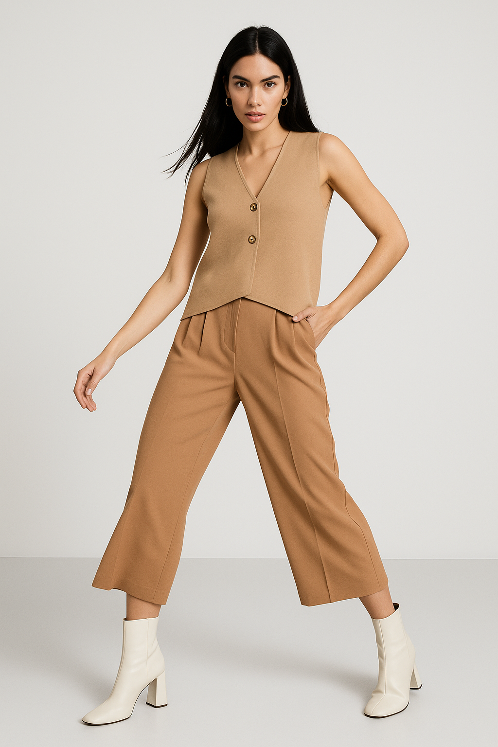 Pantalones Para Mujer Básico Amplio Con Pinzas W53113 Camel