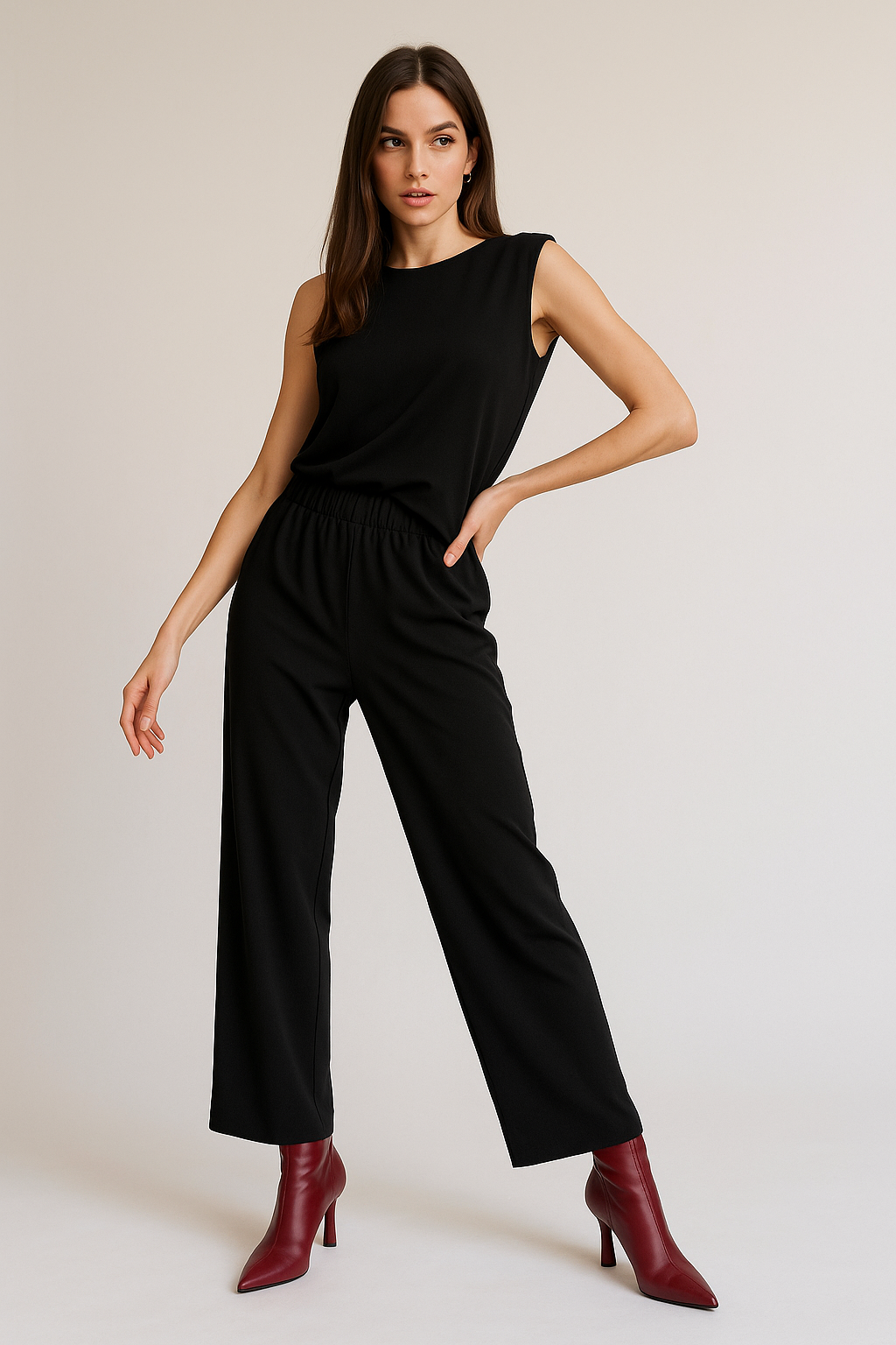 Pantalones Para Mujer Corte Amplio Estilo Fluido W53120 Negro