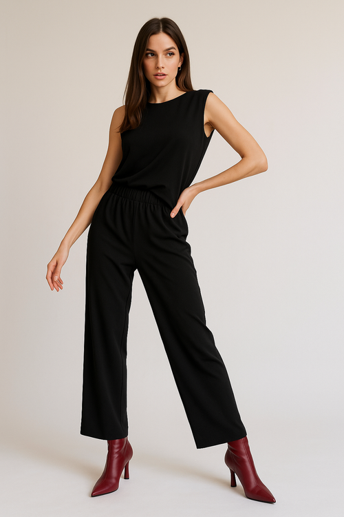 Pantalones Para Mujer Corte Amplio Estilo Fluido W53120 Negro