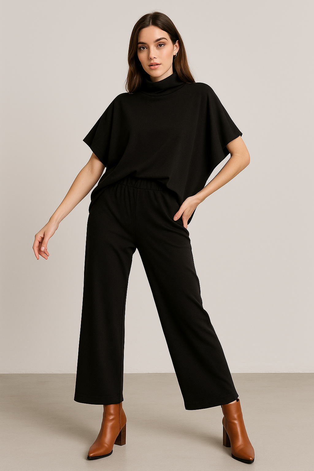 Pantalones Para Mujer Wide Leg De Punto Con Resorte W53121 Negro