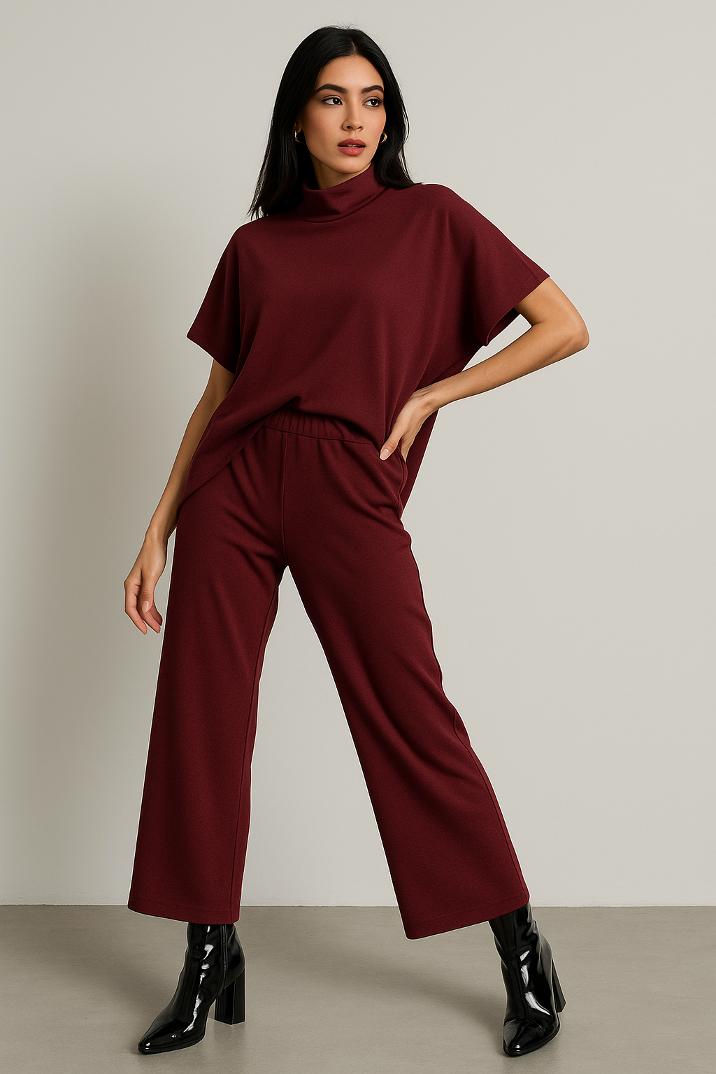 Pantalones Para Mujer Wide Leg De Punto Con Resorte W53121 Vino