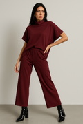 Pantalones Para Mujer Wide Leg De Punto Con Resorte W53121 Vino
