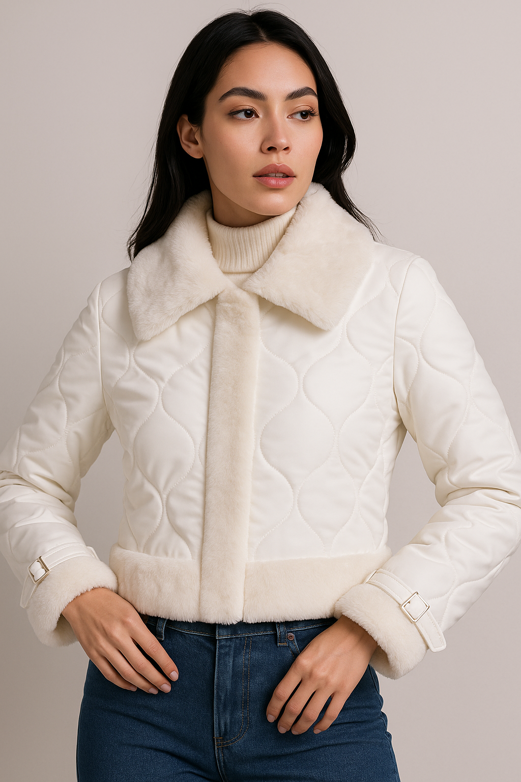 Chamarras Para Mujer Acolchada Con Peluche Q43203 Crema