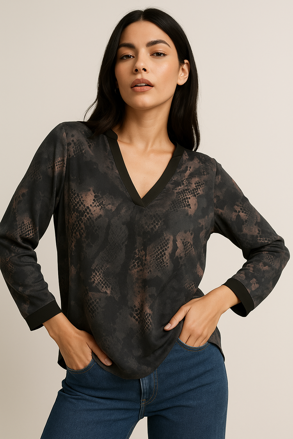 Blusas Para Mujer Estampado Efecto Serpiente N53121 Negro