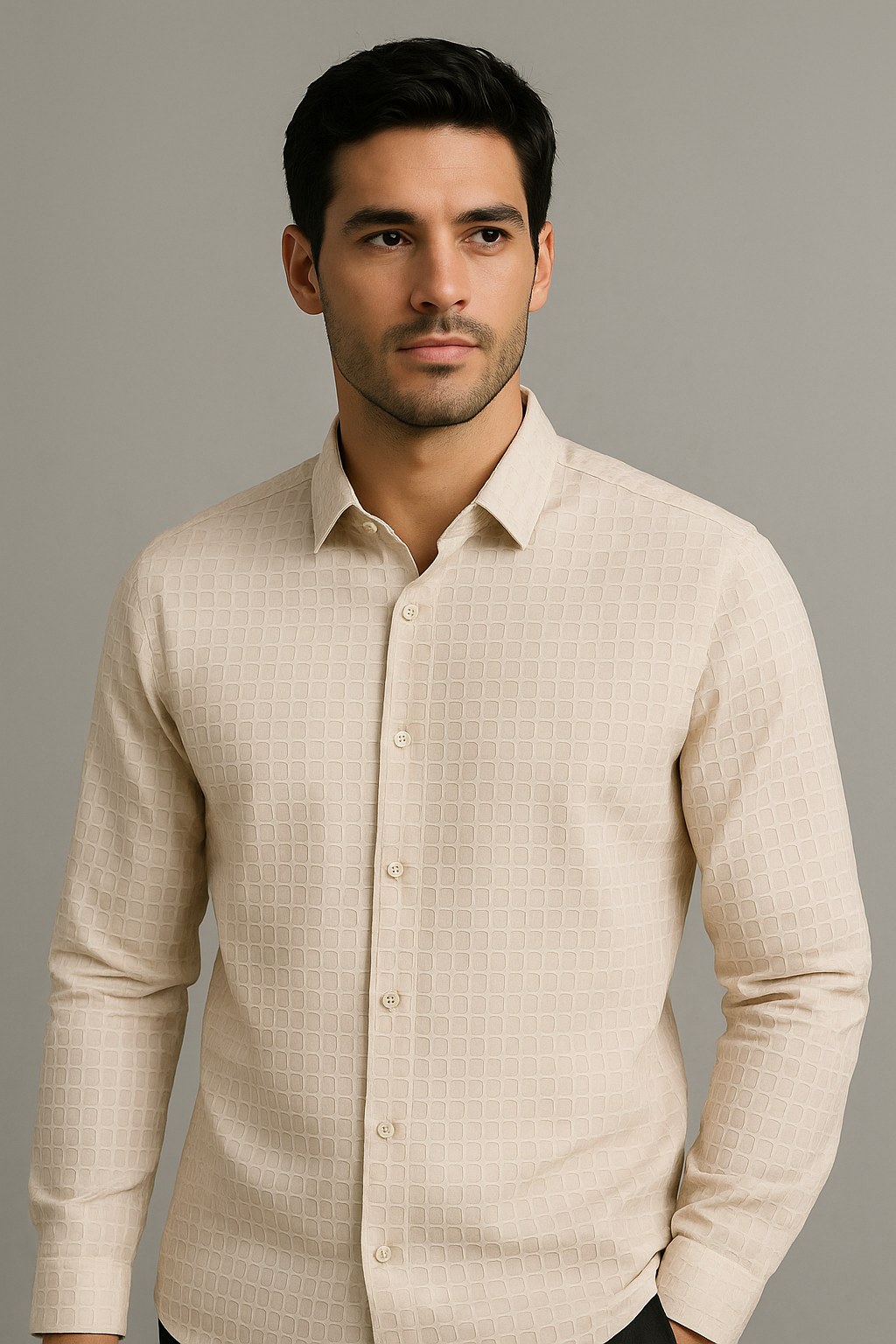 Camisas Para Hombre Jacquard Con Relieve Geométrico B55315 Beige