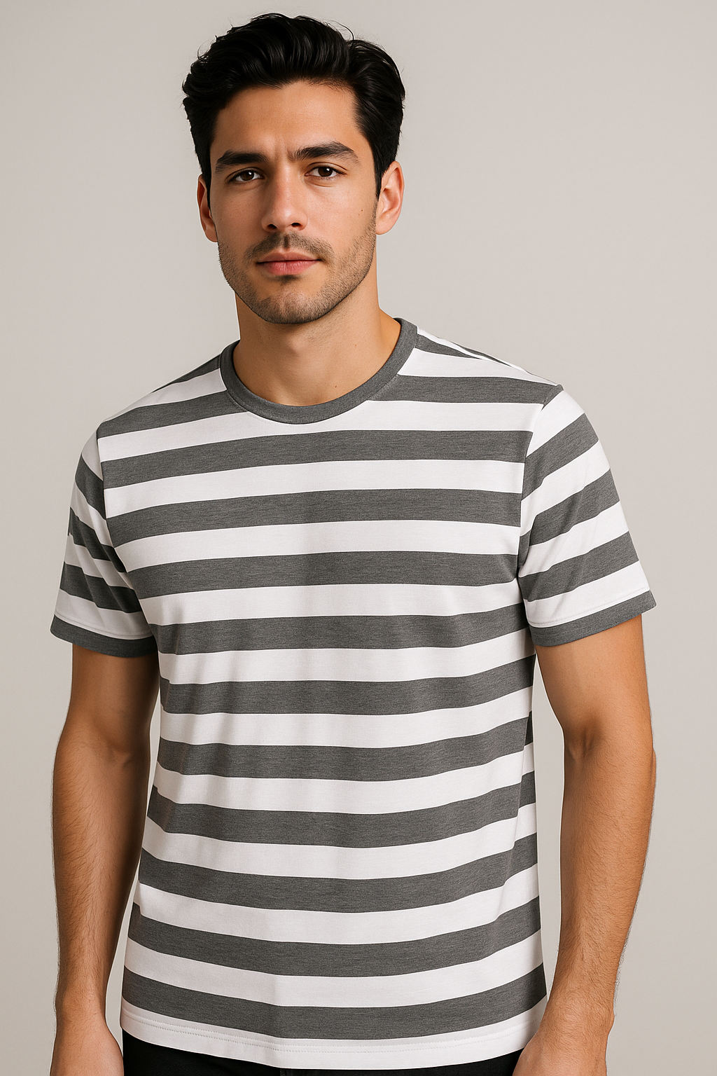 Playeras Para Hombre De Manga Corta Con Estampado De Rayas A41112 Gris
