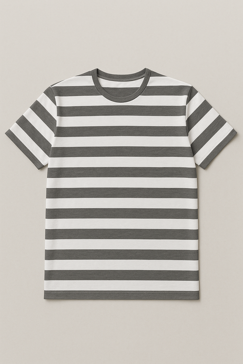 Playeras Para Hombre De Manga Corta Con Estampado De Rayas A41112 Gris