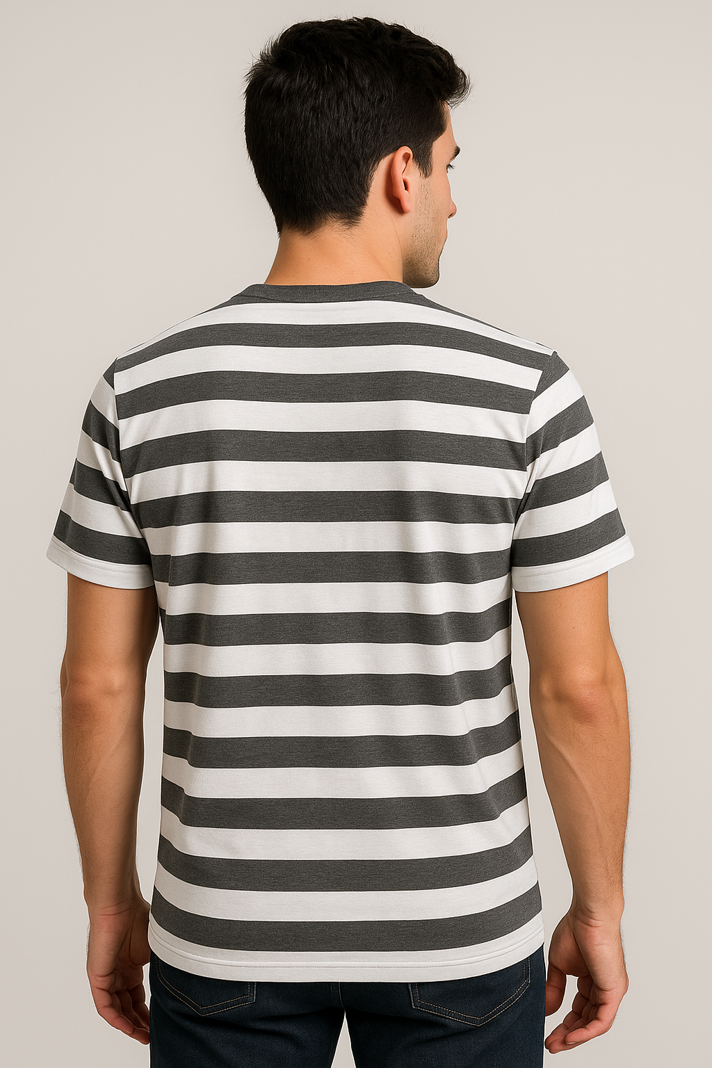 Playeras Para Hombre De Manga Corta Con Estampado De Rayas A41112 Gris