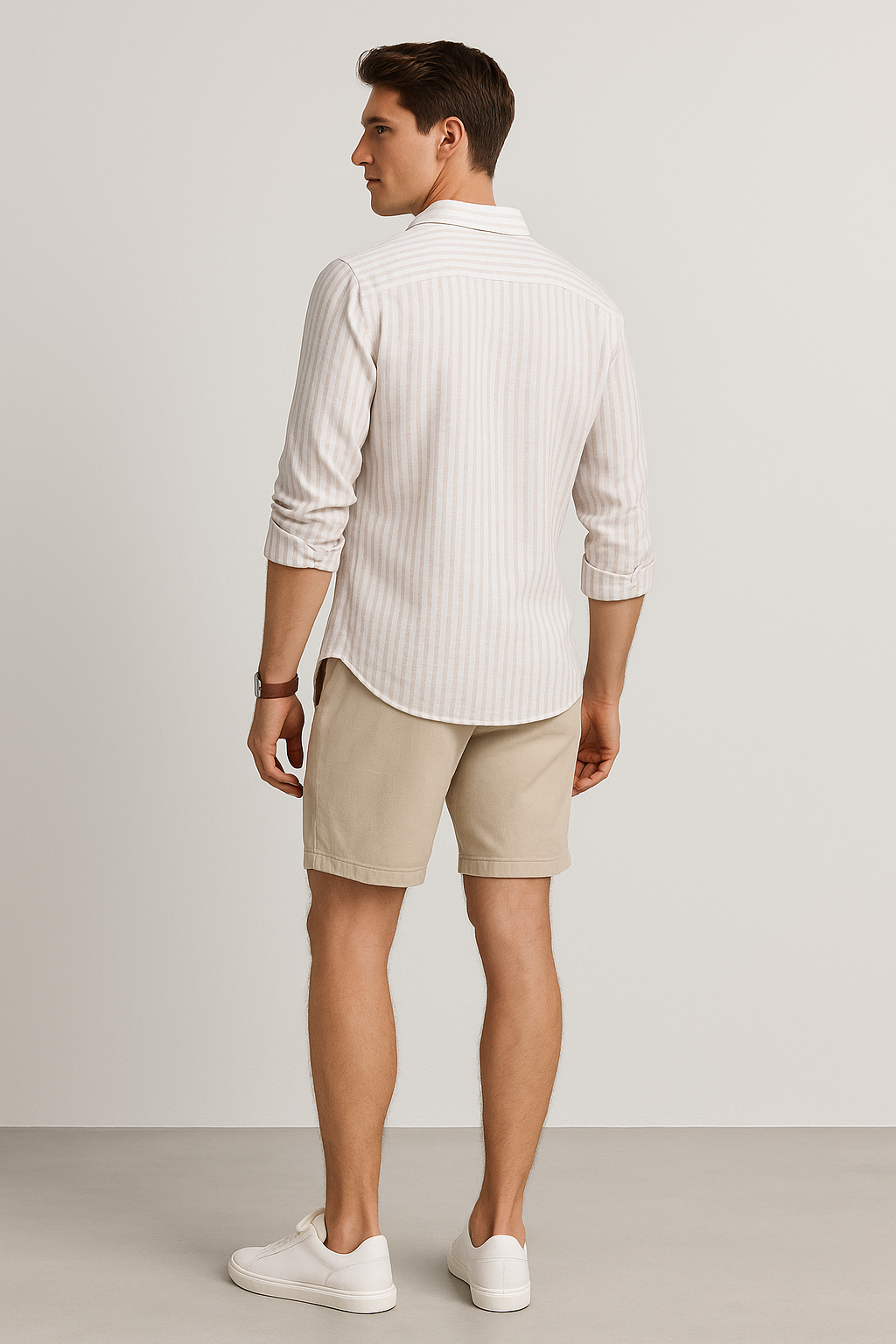 Camisas Para Hombre Tipo Lino Rayas B51323 Blanco