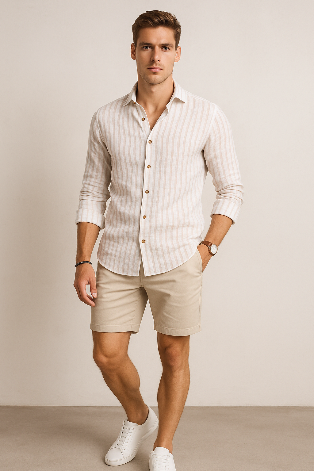 Camisas Para Hombre Tipo Lino Rayas B51323 Blanco
