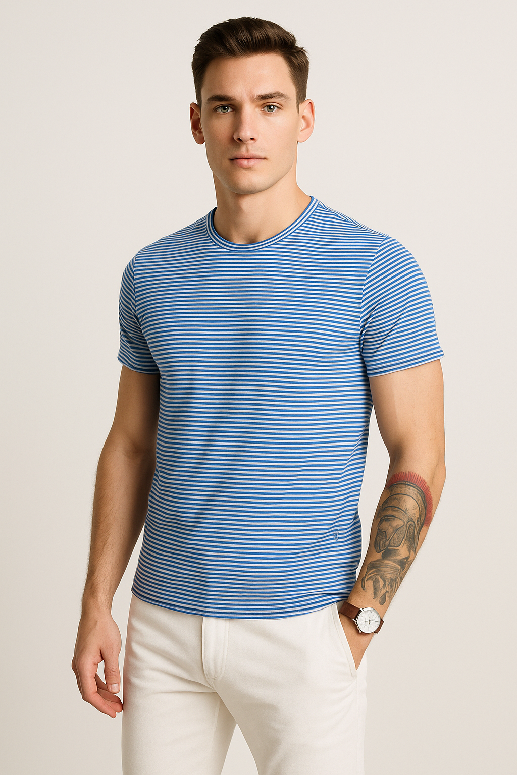 Playeras Para Hombre De Manga Corta Con Estampado De Micro Rayas A41111 Azul