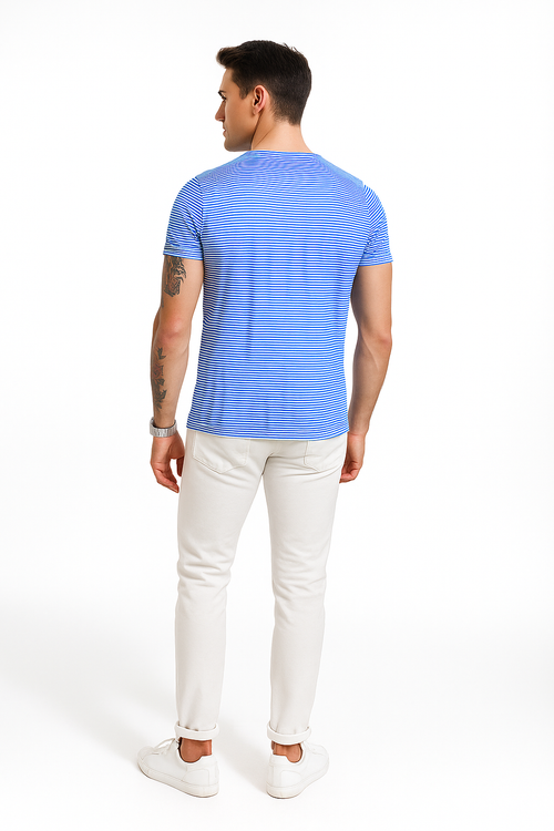 Playeras Para Hombre De Manga Corta Con Estampado De Micro Rayas A41111 Azul