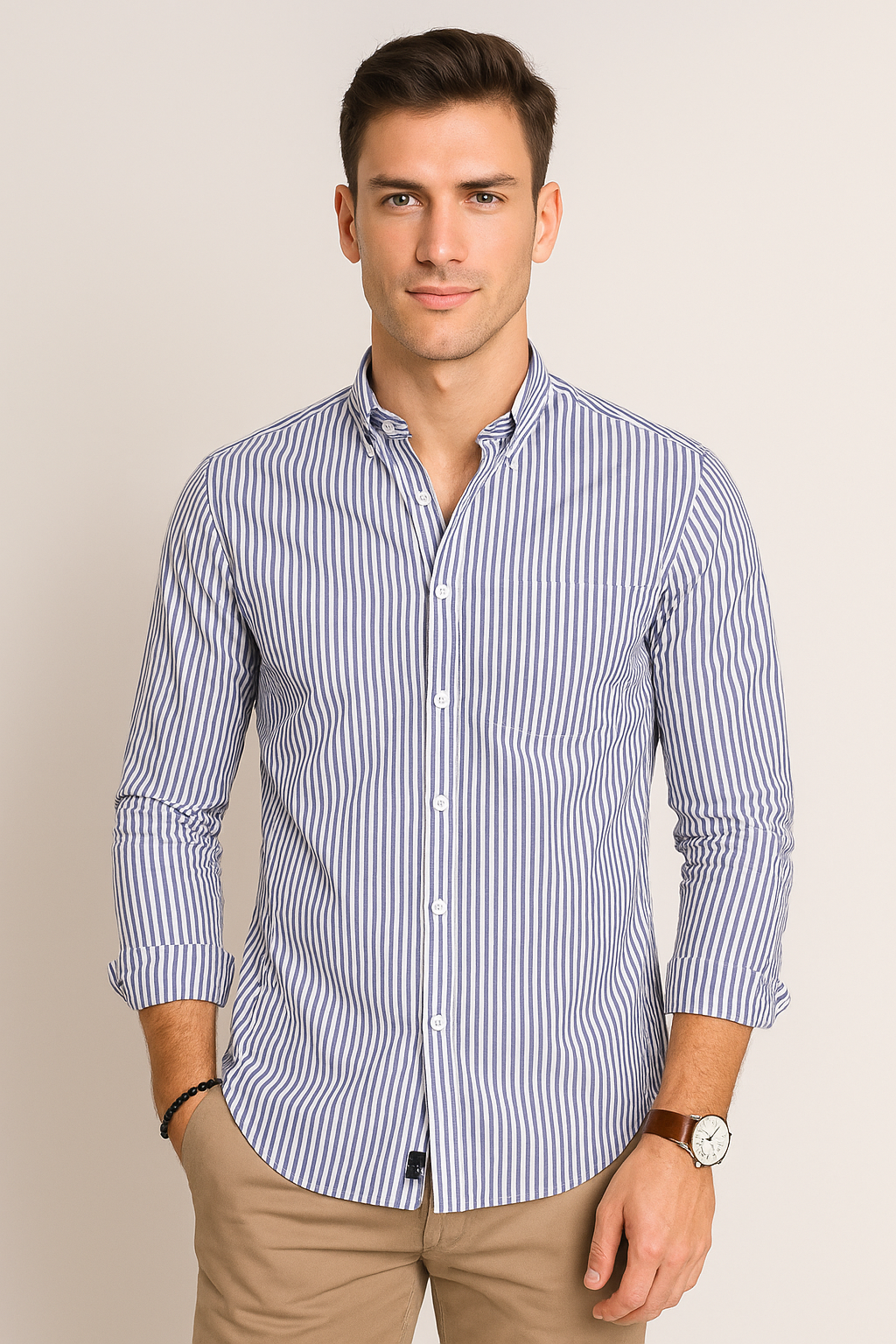Camisas Para Hombre Manga Larga Rayas B45211 Marino