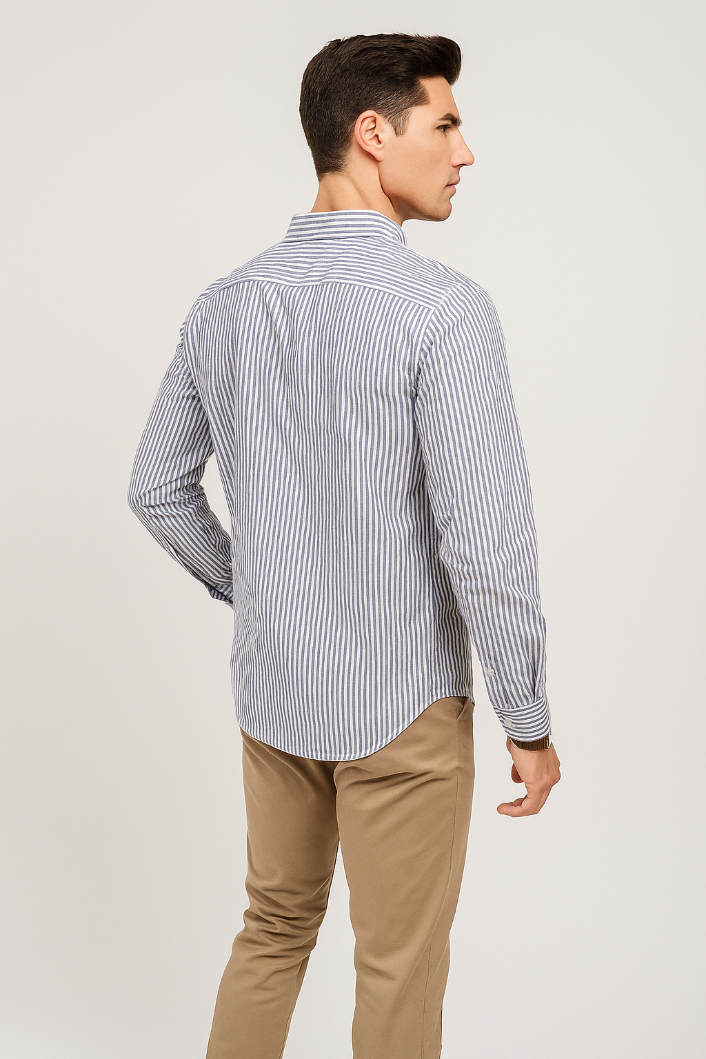 Camisas Para Hombre Manga Larga Rayas B45211 Marino