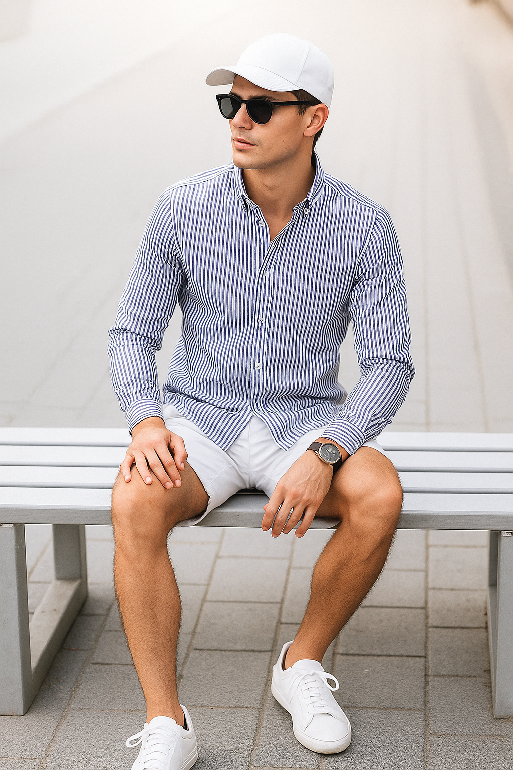 Camisas Para Hombre Manga Larga Rayas B45211 Marino