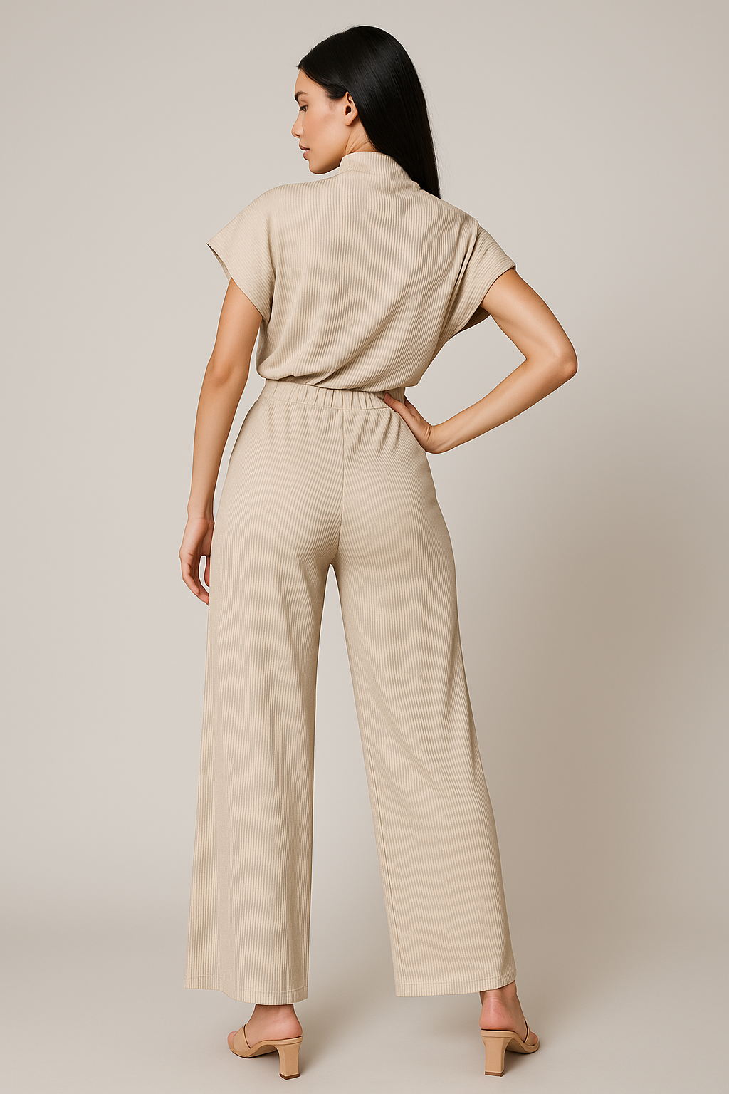 Blusas Para Mujer Amplia De Canal Cuello Alto N53132 Beige