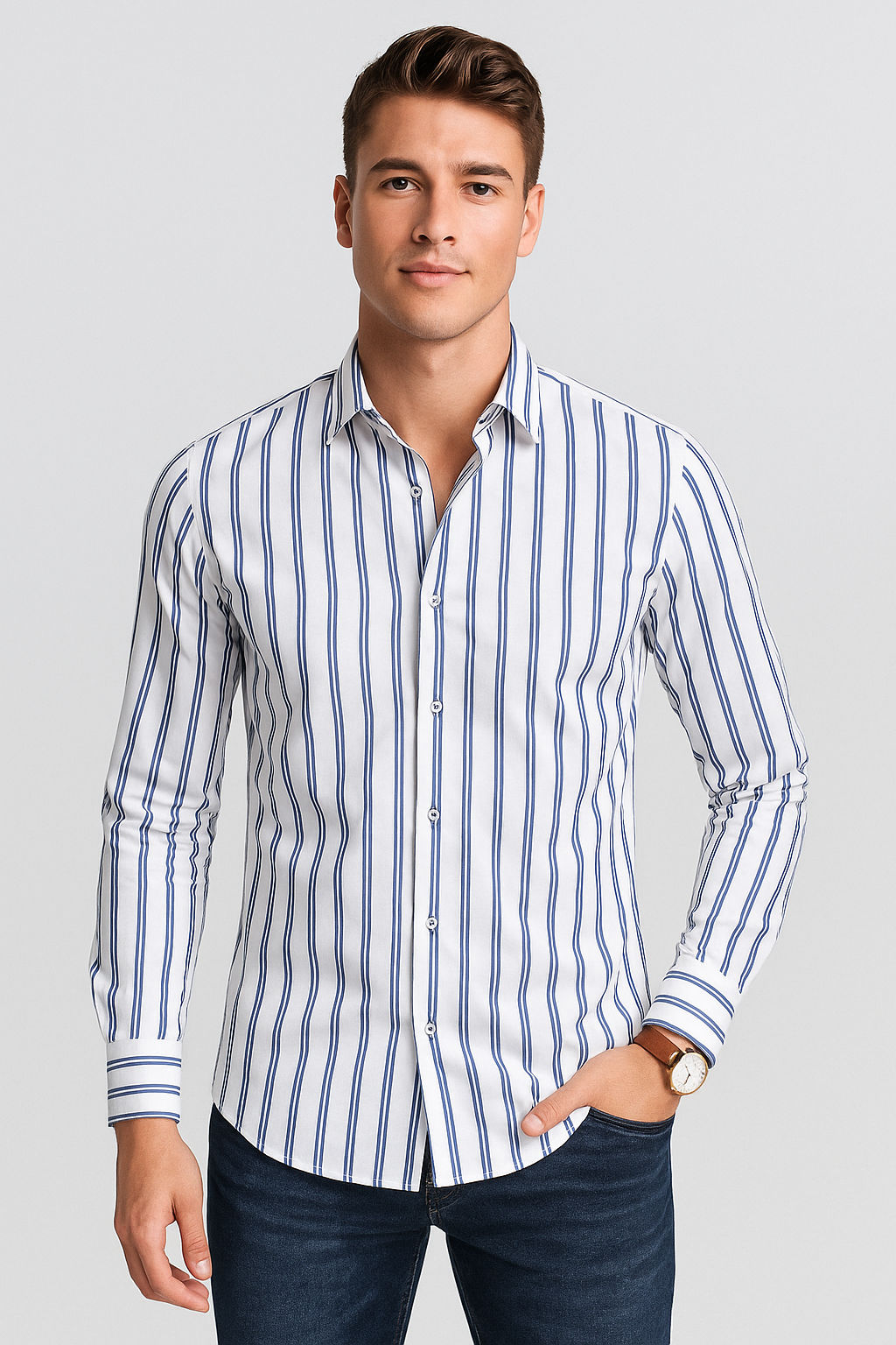 Camisas Para Hombre Regular Fit Dobby B51309 Blanco