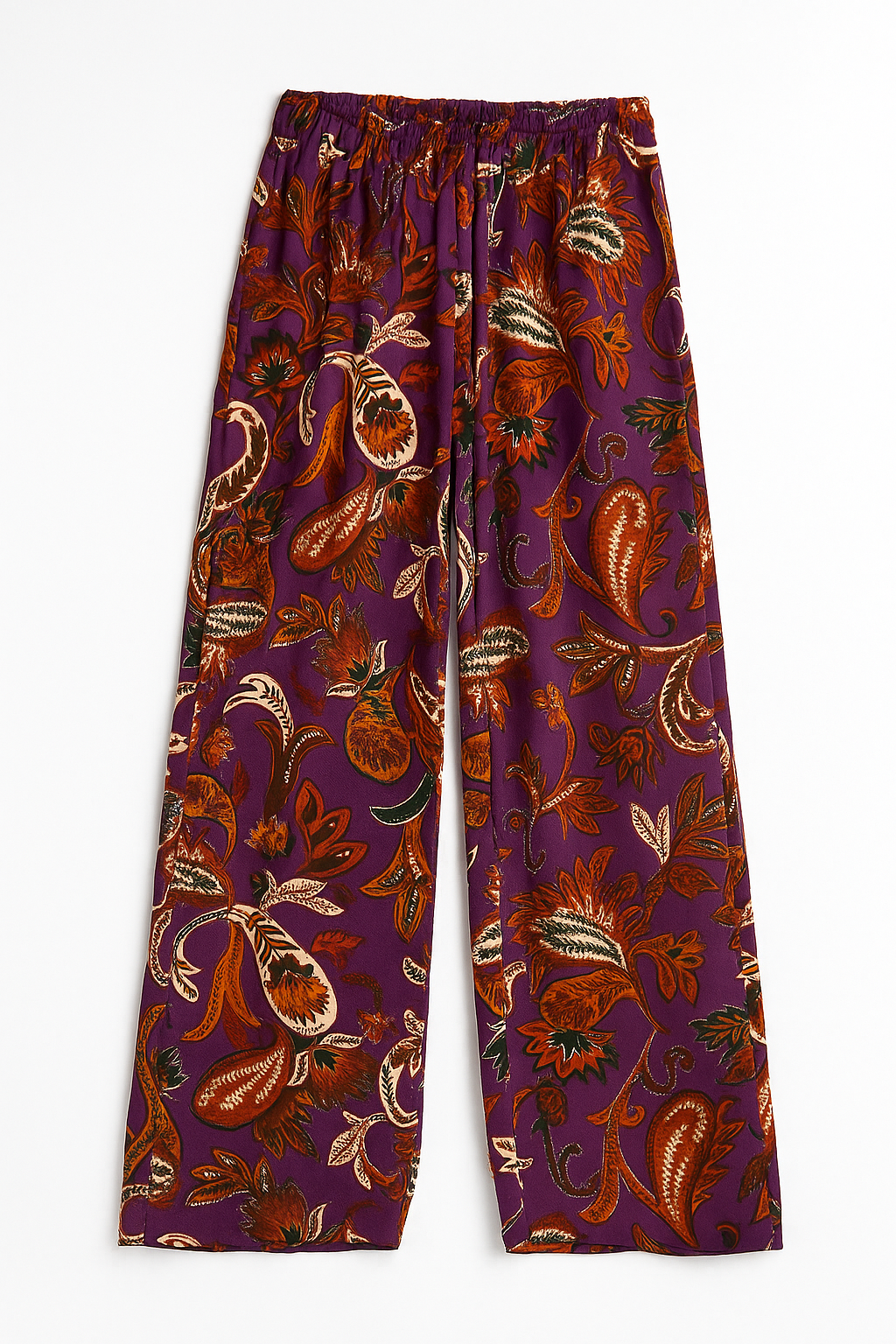 Pantalones Para Mujer Estampado Amplio Con Resorte W53101 Morado