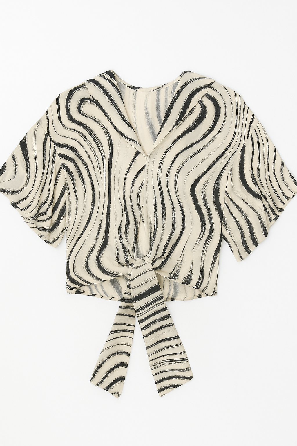 Blusas Para Mujer Estilo Top Con Nudo N53100 Hueso/Negro – BOBOIS