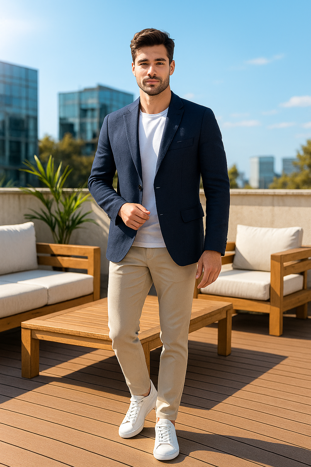 Blazers Para Hombre Casuales De Lino F51301 Marino