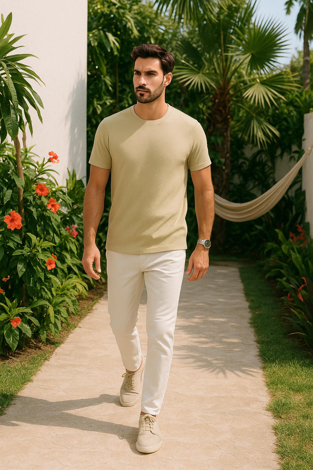 Playeras Para Hombre Jacquard Spandex A55303 Kaki