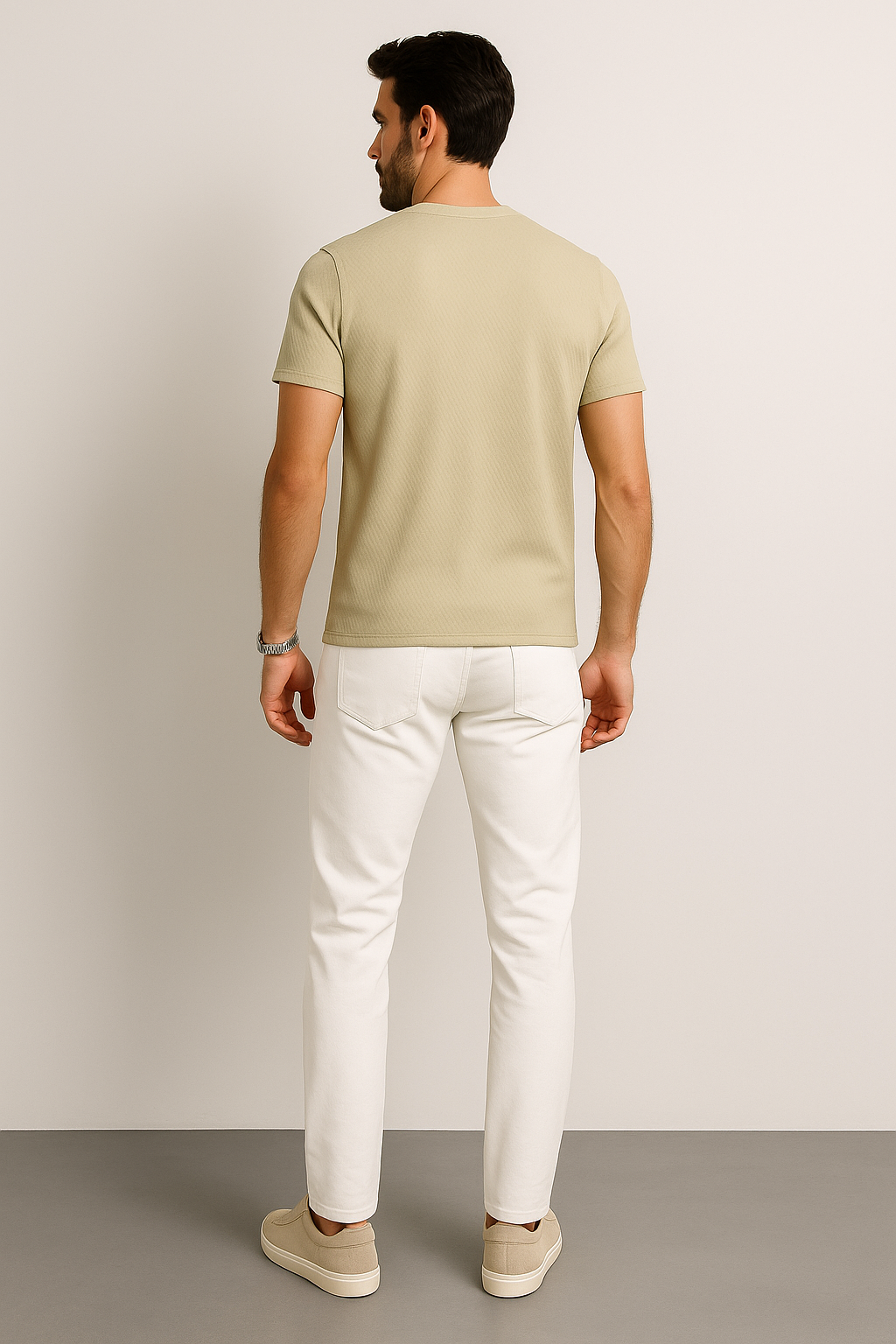 Playeras Para Hombre Jacquard Spandex A55303 Kaki