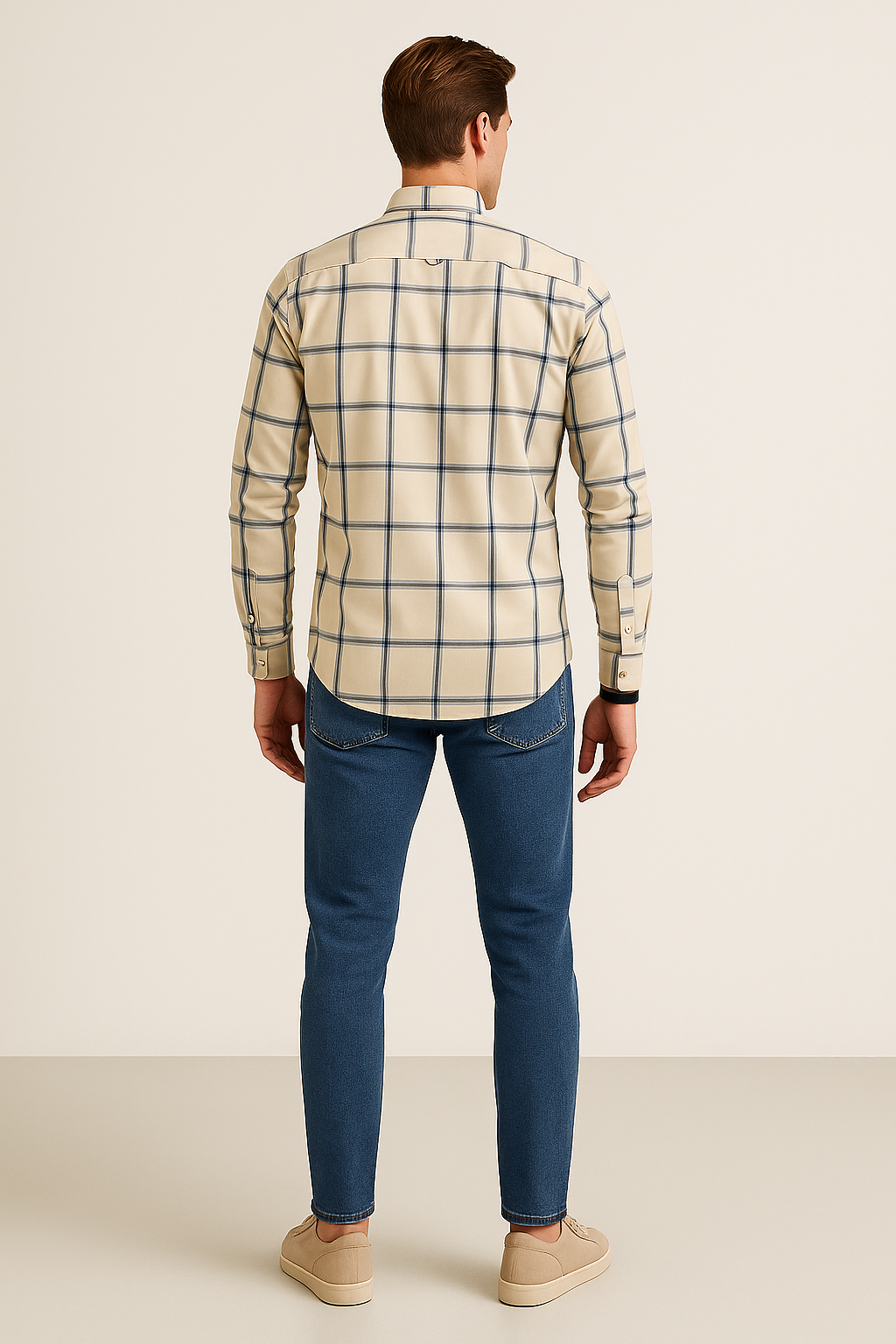 Camisas Para Hombre Cuadros Button Down B55106 Beige