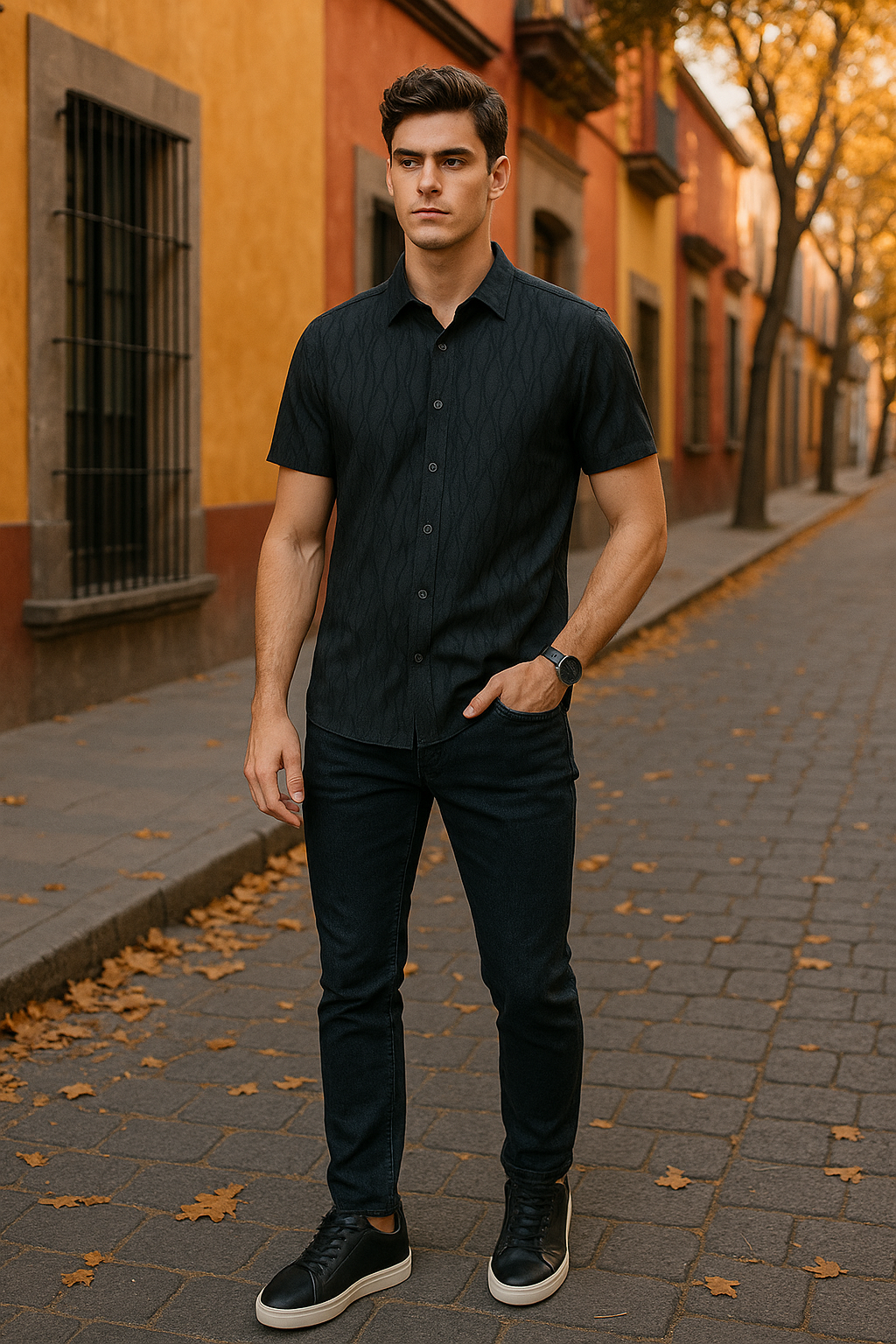 Camisas Para Hombre Soft Touch Jacquard B55361 Negro