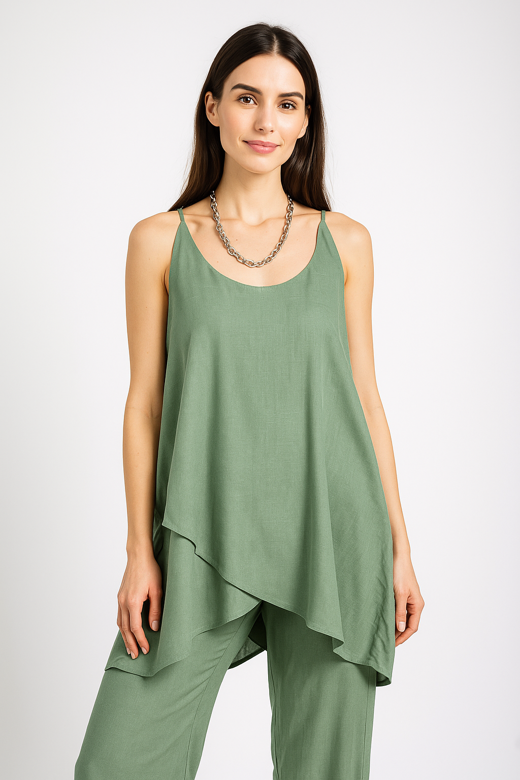 Blusas Para Mujer De Doble Capa Desigual N51145 Sage