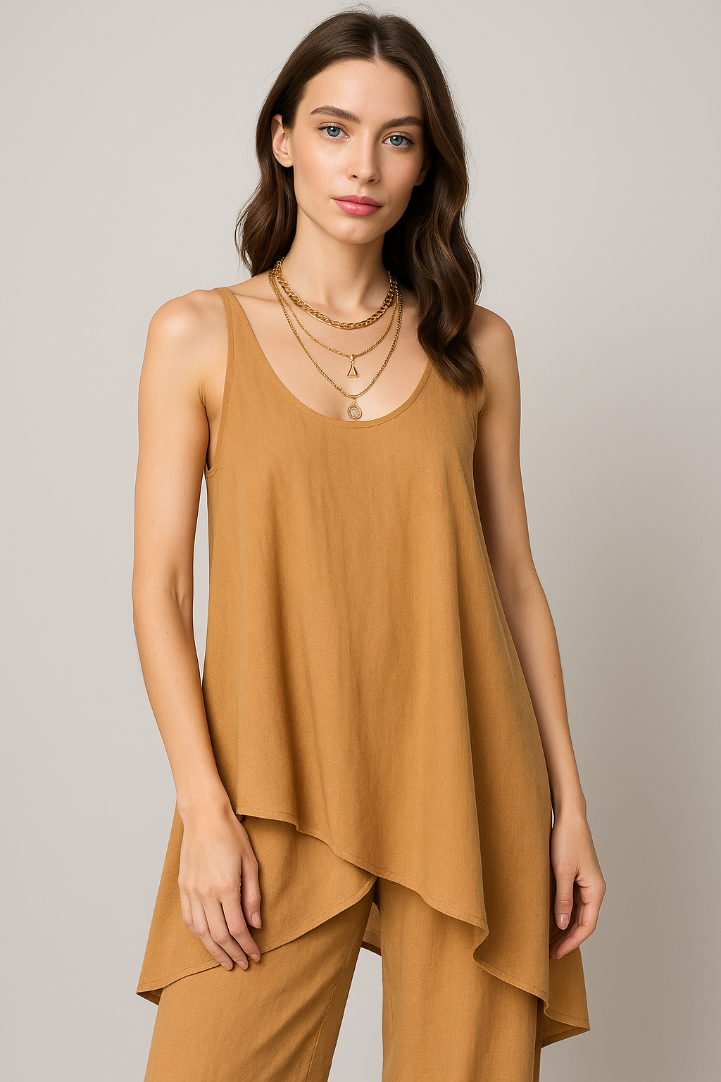Blusas Para Mujer De Doble Capa Desigual N51145 Camel