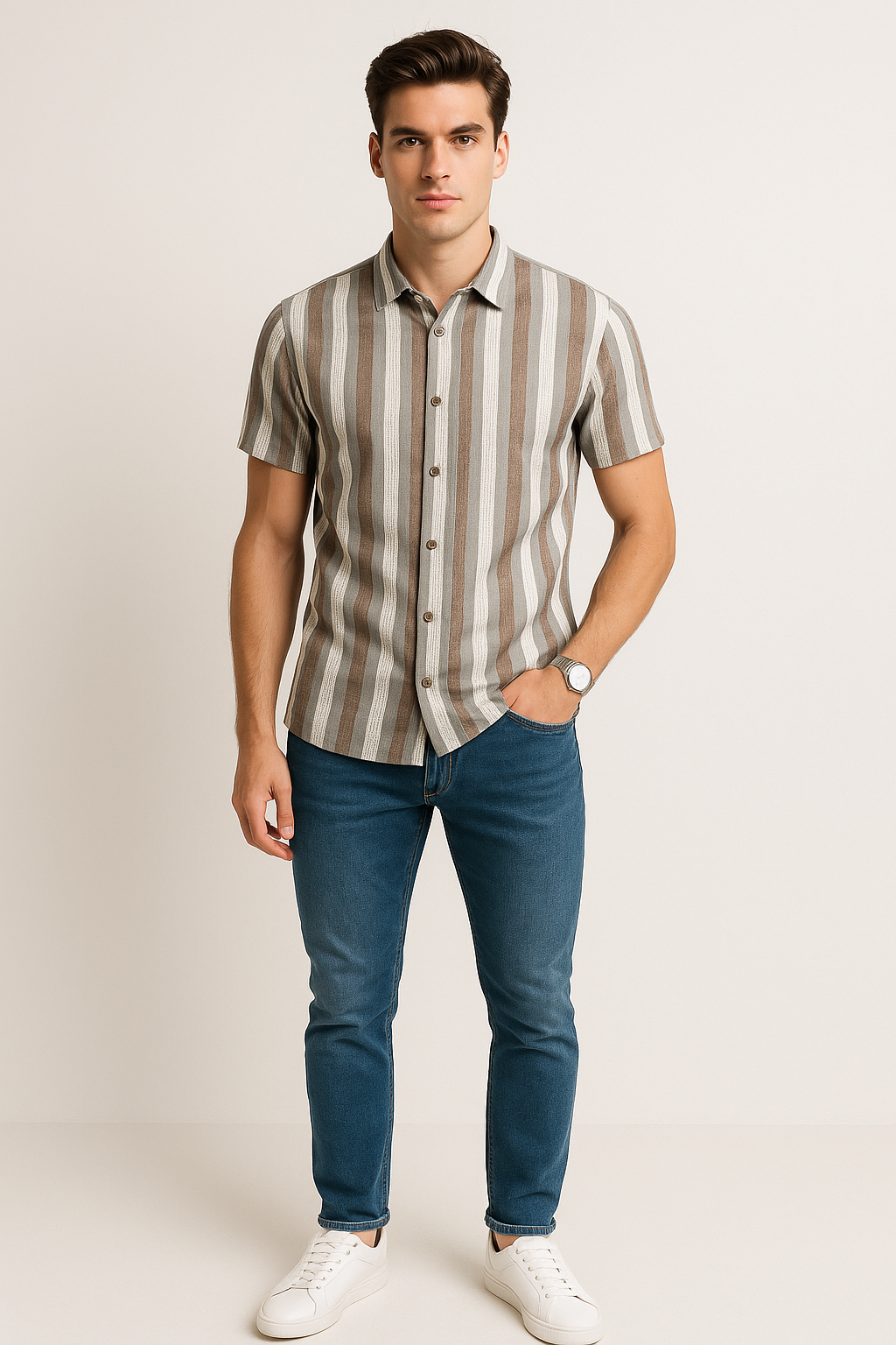 Camisas Para Hombre Manga Corta Chenille B55358 Gris