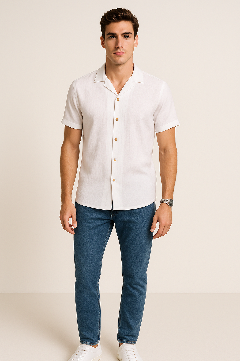 Camisas Para Hombre Jacquard Relaxed Fit B51363 Blanco