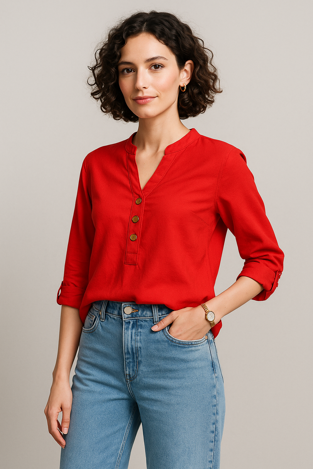 Blusas Para Mujer Tipo Lino Con Aletilla N51143 Rojo