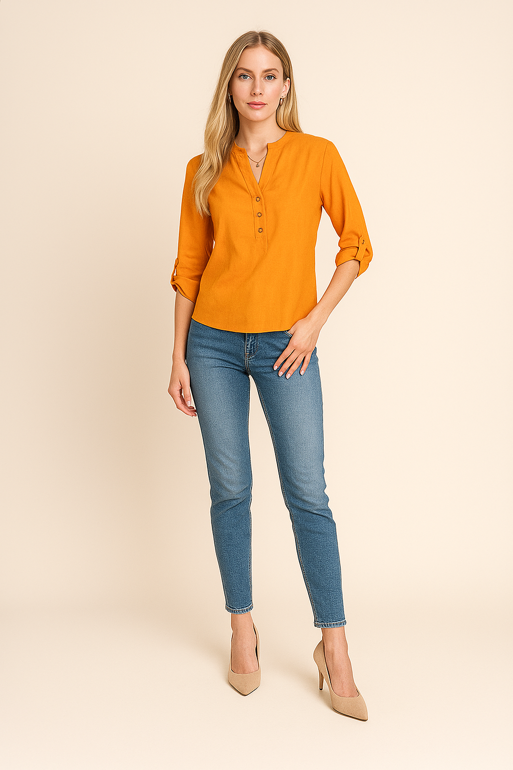 Blusas Para Mujer Tipo Lino Con Aletilla N51143 Naranja