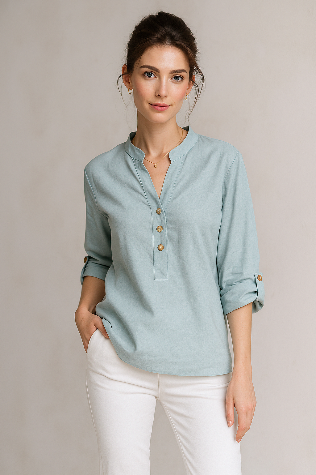 Blusas Para Mujer Tipo Lino Con Aletilla N51143 Aqua