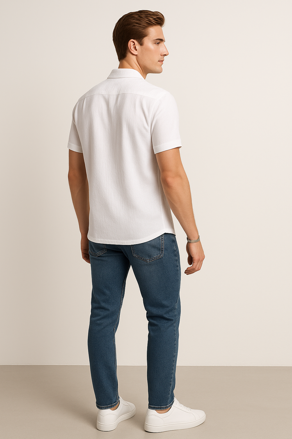 Camisas Para Hombre Jacquard Relaxed Fit B51363 Blanco