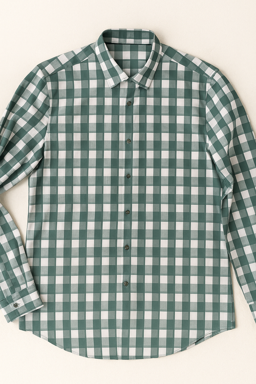 Camisas Para Hombre Satinada Cuadros B55311 Verde