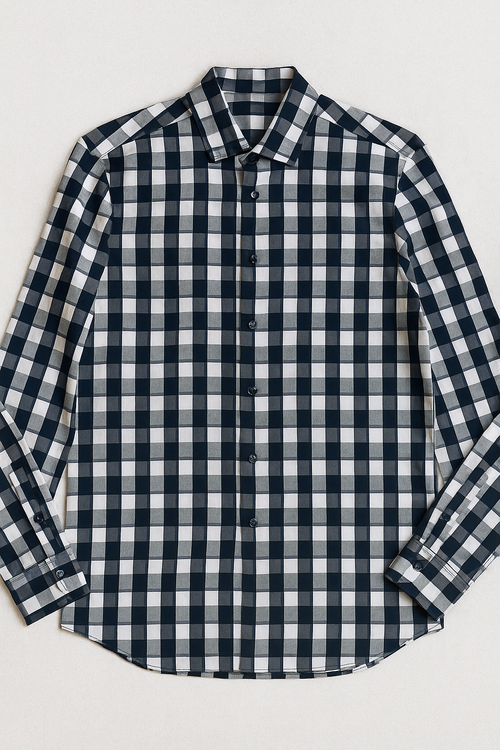 Camisas Para Hombre Satinada Cuadros B55311 Marino