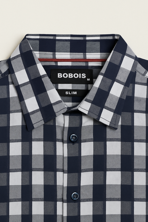 Camisas Para Hombre Satinada Cuadros B55311 Marino