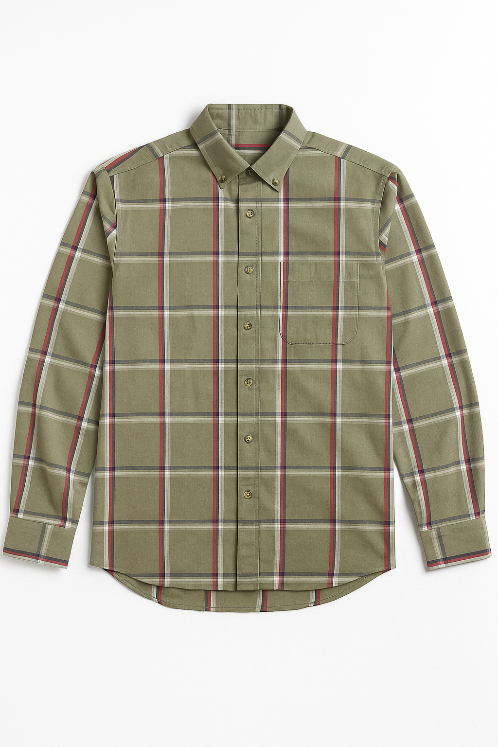 Camisas Para Hombre Cuadros Button Down B55106 Olivo