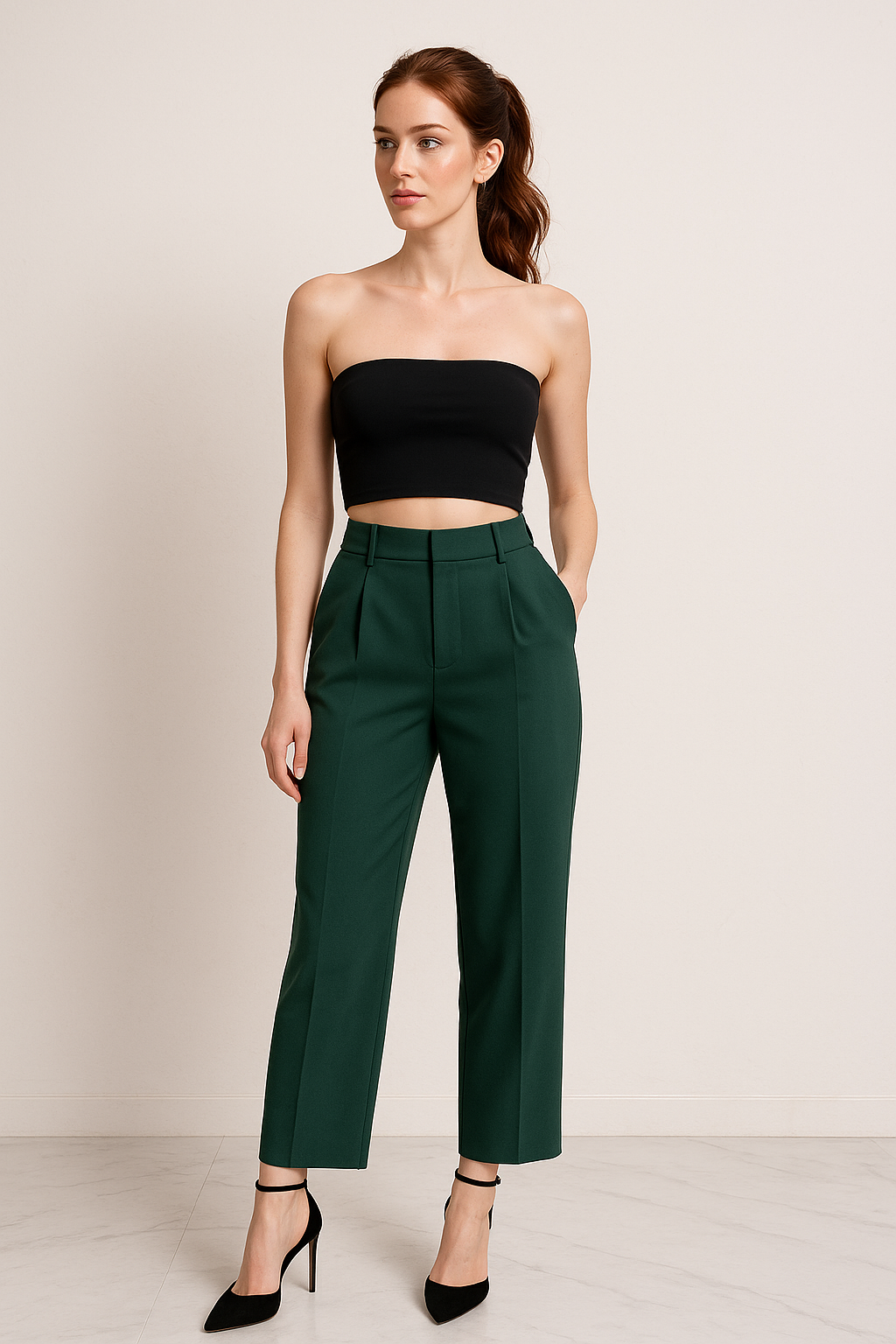 Pantalones Para Mujer Liso Basico con Pinzas W53100 Verde