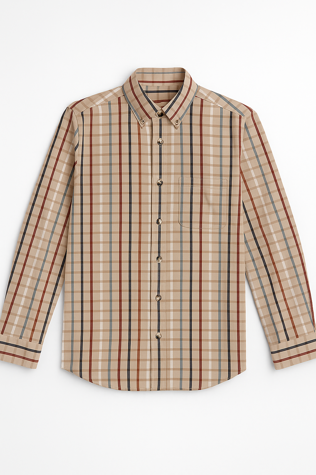 Camisas Para Hombre Cuadros Button Down B55104 Kaki