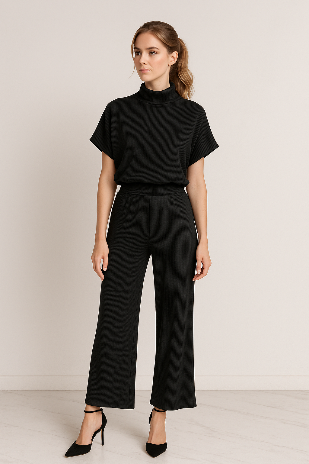 Blusas Para Mujer Amplia De Canal Cuello Alto N53132 Negro