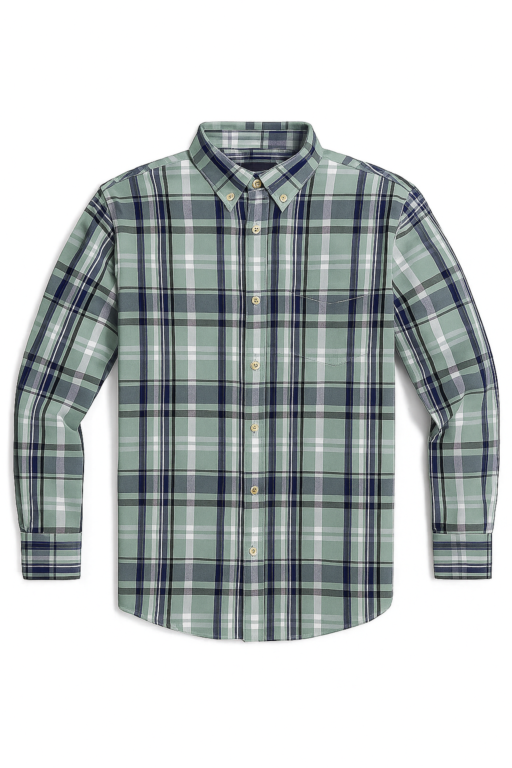 Camisas Para Hombre Cuadros Button Down B55101 Verde
