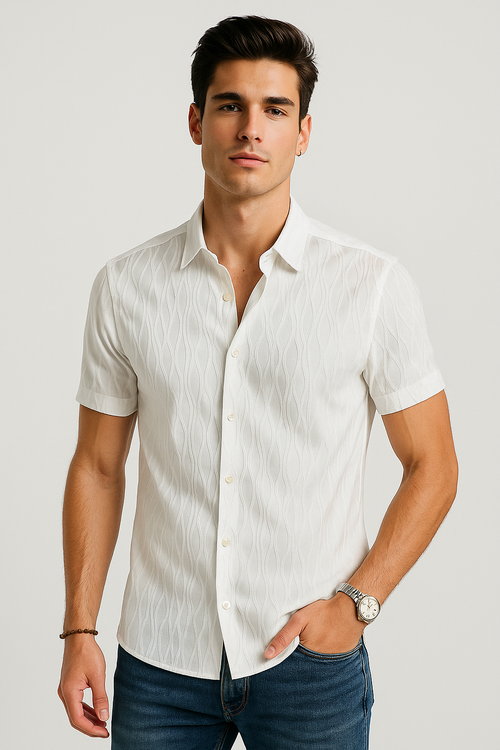Camisas Para Hombre Soft Touch Jacquard B55361 Blanco