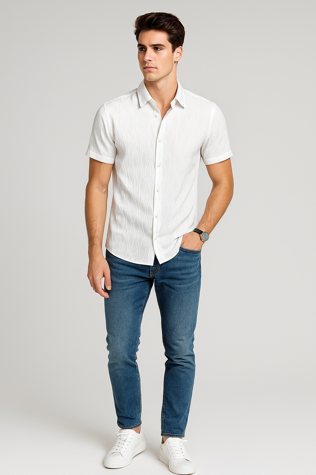 Camisas Para Hombre Soft Touch Jacquard B55361 Blanco