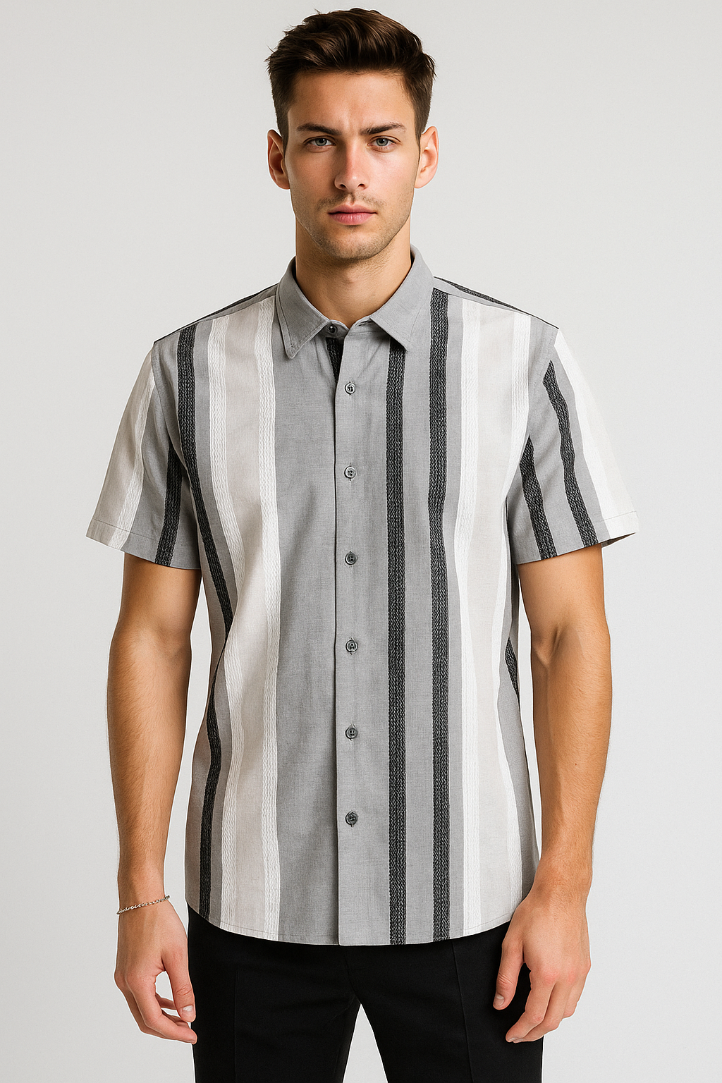 Camisas Para Hombre Manga Corta Chenille B55358 Crema